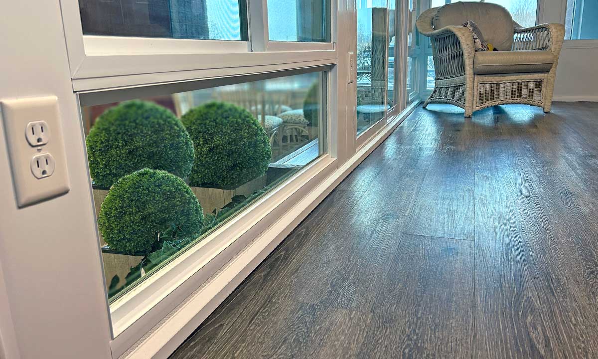 Close up of sunroom floor with windows