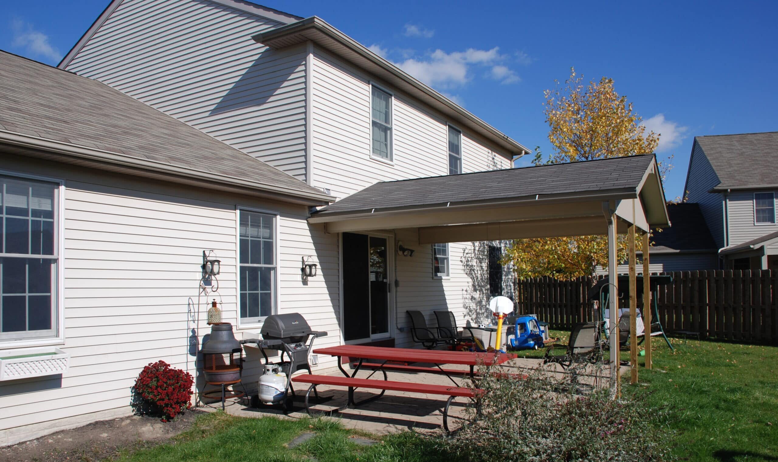 Outside view of house with extended roof