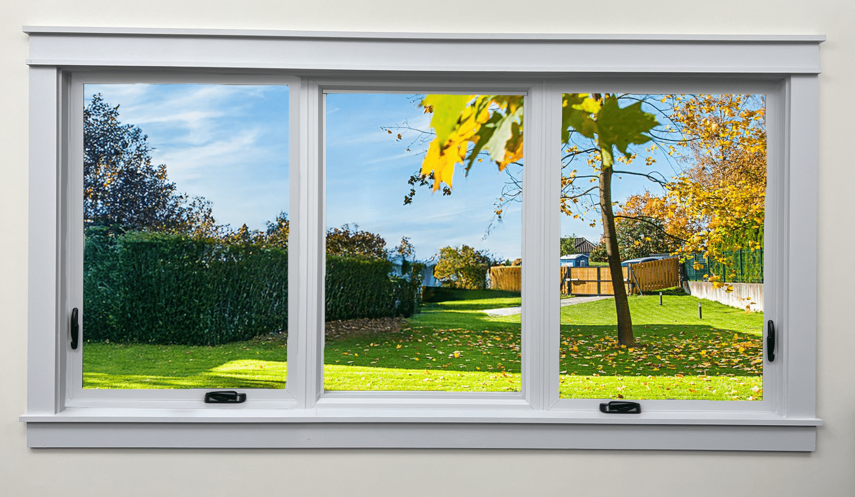 conference room double casement picture with background yard