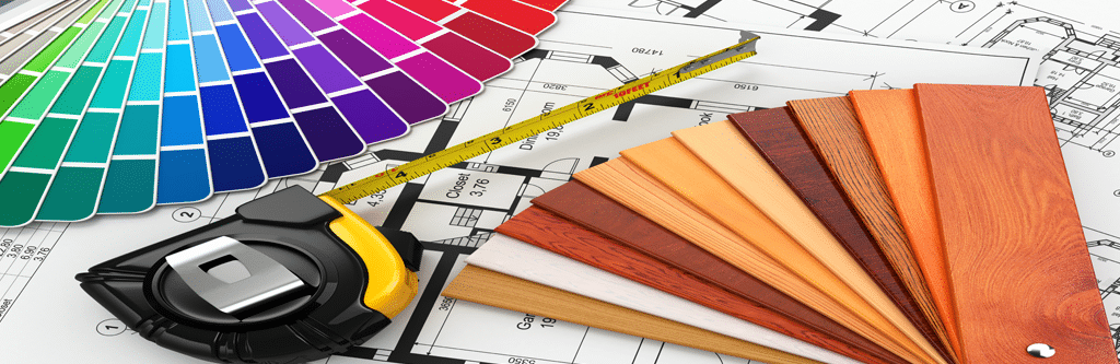 Paint and wood swatches with measuring tape